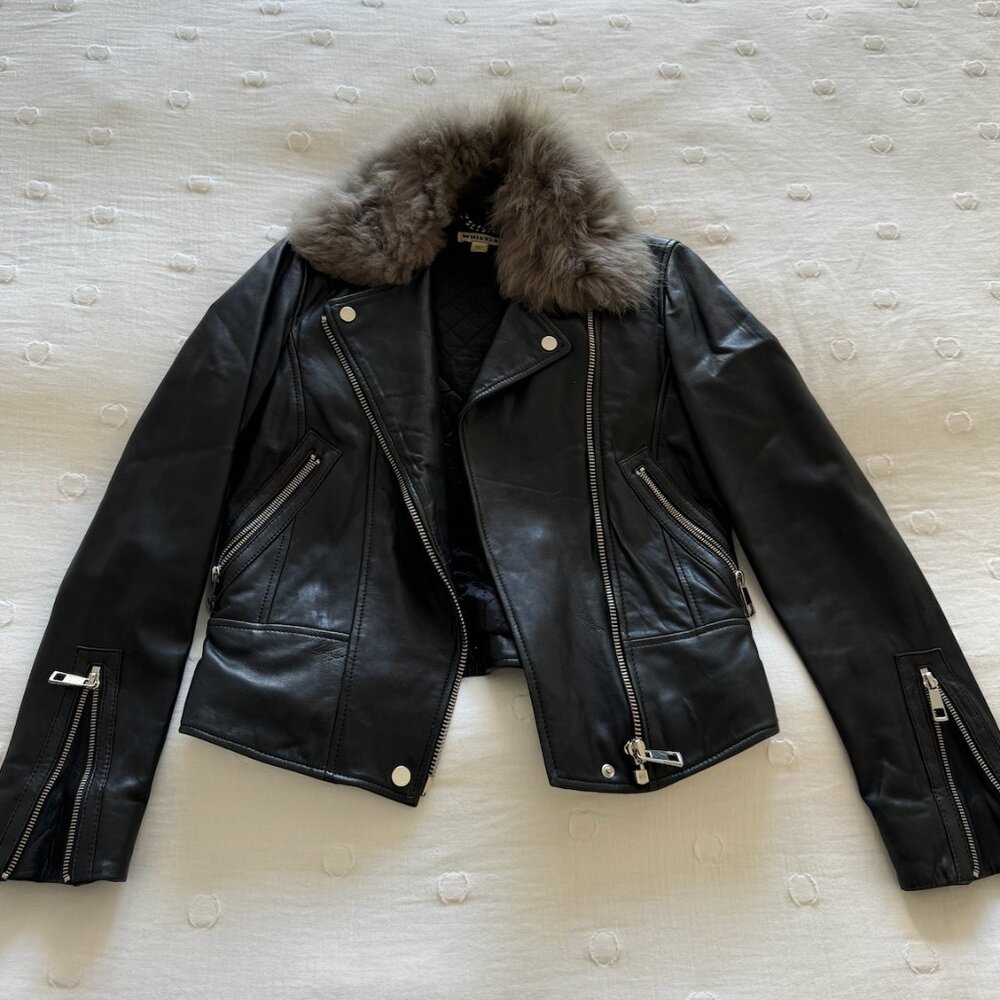 Whistles Real Lamb Leather Jacket With Real Fur Collar